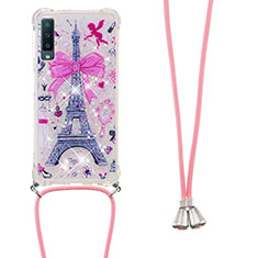 Funda Silicona Carcasa Goma Bling-Bling con Acollador Cordon Lanyard S02 para Samsung Galaxy A7 (2018) A750 Multicolor