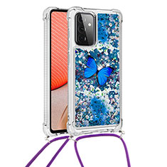 Funda Silicona Carcasa Goma Bling-Bling con Acollador Cordon Lanyard S02 para Samsung Galaxy A72 4G Azul