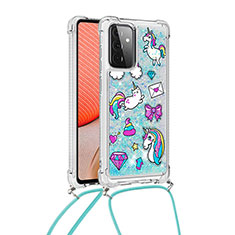 Funda Silicona Carcasa Goma Bling-Bling con Acollador Cordon Lanyard S02 para Samsung Galaxy A72 4G Azul Cielo