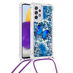 Funda Silicona Carcasa Goma Bling-Bling con Acollador Cordon Lanyard S02 para Samsung Galaxy A73 5G Azul