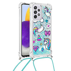 Funda Silicona Carcasa Goma Bling-Bling con Acollador Cordon Lanyard S02 para Samsung Galaxy A73 5G Azul Cielo