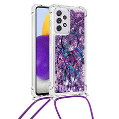 Funda Silicona Carcasa Goma Bling-Bling con Acollador Cordon Lanyard S02 para Samsung Galaxy A73 5G Morado