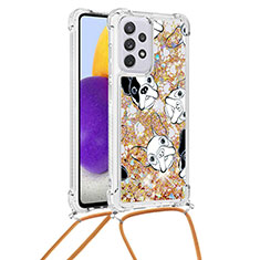 Funda Silicona Carcasa Goma Bling-Bling con Acollador Cordon Lanyard S02 para Samsung Galaxy A73 5G Oro