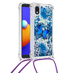 Funda Silicona Carcasa Goma Bling-Bling con Acollador Cordon Lanyard S02 para Samsung Galaxy M01 Core Azul