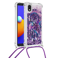 Funda Silicona Carcasa Goma Bling-Bling con Acollador Cordon Lanyard S02 para Samsung Galaxy M01 Core Morado