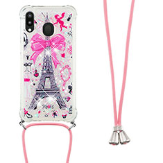 Funda Silicona Carcasa Goma Bling-Bling con Acollador Cordon Lanyard S02 para Samsung Galaxy M20 Multicolor