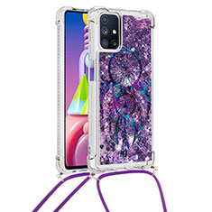 Funda Silicona Carcasa Goma Bling-Bling con Acollador Cordon Lanyard S02 para Samsung Galaxy M51 Morado