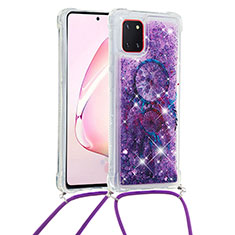 Funda Silicona Carcasa Goma Bling-Bling con Acollador Cordon Lanyard S02 para Samsung Galaxy Note 10 Lite Morado