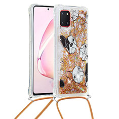 Funda Silicona Carcasa Goma Bling-Bling con Acollador Cordon Lanyard S02 para Samsung Galaxy Note 10 Lite Oro