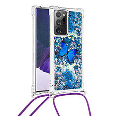 Funda Silicona Carcasa Goma Bling-Bling con Acollador Cordon Lanyard S02 para Samsung Galaxy Note 20 Ultra 5G Azul