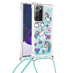 Funda Silicona Carcasa Goma Bling-Bling con Acollador Cordon Lanyard S02 para Samsung Galaxy Note 20 Ultra 5G Azul Cielo