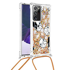 Funda Silicona Carcasa Goma Bling-Bling con Acollador Cordon Lanyard S02 para Samsung Galaxy Note 20 Ultra 5G Oro