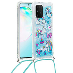 Funda Silicona Carcasa Goma Bling-Bling con Acollador Cordon Lanyard S02 para Samsung Galaxy S10 Lite Azul Cielo