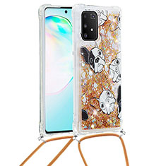 Funda Silicona Carcasa Goma Bling-Bling con Acollador Cordon Lanyard S02 para Samsung Galaxy S10 Lite Oro