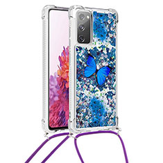 Funda Silicona Carcasa Goma Bling-Bling con Acollador Cordon Lanyard S02 para Samsung Galaxy S20 FE (2022) 5G Azul