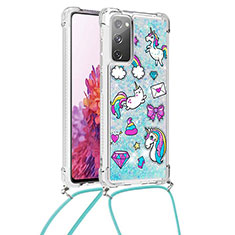 Funda Silicona Carcasa Goma Bling-Bling con Acollador Cordon Lanyard S02 para Samsung Galaxy S20 FE (2022) 5G Azul Cielo