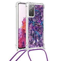 Funda Silicona Carcasa Goma Bling-Bling con Acollador Cordon Lanyard S02 para Samsung Galaxy S20 FE 4G Morado