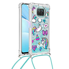 Funda Silicona Carcasa Goma Bling-Bling con Acollador Cordon Lanyard S02 para Xiaomi Mi 10i 5G Azul Cielo