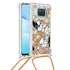 Funda Silicona Carcasa Goma Bling-Bling con Acollador Cordon Lanyard S02 para Xiaomi Mi 10i 5G Oro