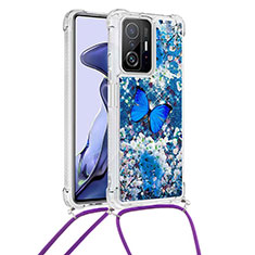 Funda Silicona Carcasa Goma Bling-Bling con Acollador Cordon Lanyard S02 para Xiaomi Mi 11T Pro 5G Azul