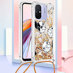 Funda Silicona Carcasa Goma Bling-Bling con Acollador Cordon Lanyard S02 para Xiaomi Poco C55 Oro