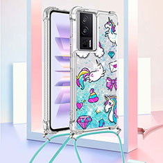 Funda Silicona Carcasa Goma Bling-Bling con Acollador Cordon Lanyard S02 para Xiaomi Redmi K60 5G Azul Cielo