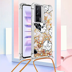 Funda Silicona Carcasa Goma Bling-Bling con Acollador Cordon Lanyard S02 para Xiaomi Redmi K60 5G Oro