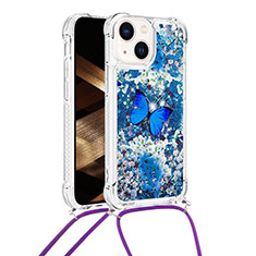 Funda Silicona Carcasa Goma Bling-Bling con Acollador Cordon Lanyard S03 para Apple iPhone 14 Azul