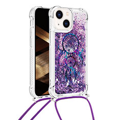 Funda Silicona Carcasa Goma Bling-Bling con Acollador Cordon Lanyard S03 para Apple iPhone 14 Plus Morado