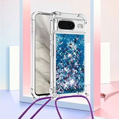 Funda Silicona Carcasa Goma Bling-Bling con Acollador Cordon Lanyard S03 para Google Pixel 8 5G Azul