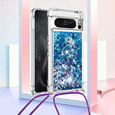 Funda Silicona Carcasa Goma Bling-Bling con Acollador Cordon Lanyard S03 para Google Pixel 8 Pro 5G Azul