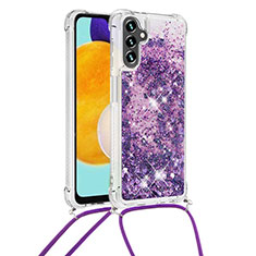 Funda Silicona Carcasa Goma Bling-Bling con Acollador Cordon Lanyard S03 para Samsung Galaxy A04s Morado