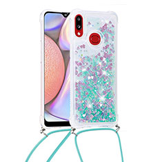 Funda Silicona Carcasa Goma Bling-Bling con Acollador Cordon Lanyard S03 para Samsung Galaxy A10s Verde