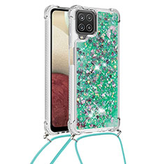 Funda Silicona Carcasa Goma Bling-Bling con Acollador Cordon Lanyard S03 para Samsung Galaxy A12 Nacho Verde