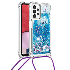 Funda Silicona Carcasa Goma Bling-Bling con Acollador Cordon Lanyard S03 para Samsung Galaxy A13 4G Azul