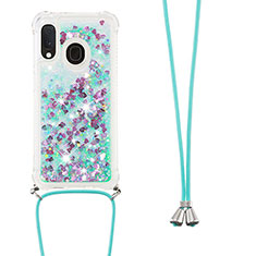 Funda Silicona Carcasa Goma Bling-Bling con Acollador Cordon Lanyard S03 para Samsung Galaxy A20e Verde