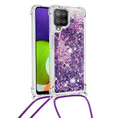 Funda Silicona Carcasa Goma Bling-Bling con Acollador Cordon Lanyard S03 para Samsung Galaxy A22 4G Morado