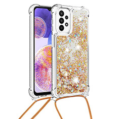 Funda Silicona Carcasa Goma Bling-Bling con Acollador Cordon Lanyard S03 para Samsung Galaxy A23 5G Oro