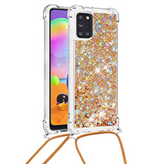 Funda Silicona Carcasa Goma Bling-Bling con Acollador Cordon Lanyard S03 para Samsung Galaxy A31 Oro