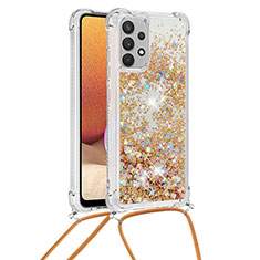 Funda Silicona Carcasa Goma Bling-Bling con Acollador Cordon Lanyard S03 para Samsung Galaxy A32 4G Oro