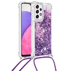 Funda Silicona Carcasa Goma Bling-Bling con Acollador Cordon Lanyard S03 para Samsung Galaxy A33 5G Morado