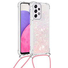 Funda Silicona Carcasa Goma Bling-Bling con Acollador Cordon Lanyard S03 para Samsung Galaxy A33 5G Rosa