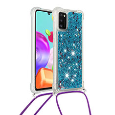 Funda Silicona Carcasa Goma Bling-Bling con Acollador Cordon Lanyard S03 para Samsung Galaxy A41 Azul