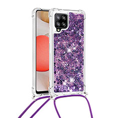 Funda Silicona Carcasa Goma Bling-Bling con Acollador Cordon Lanyard S03 para Samsung Galaxy A42 5G Morado