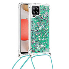 Funda Silicona Carcasa Goma Bling-Bling con Acollador Cordon Lanyard S03 para Samsung Galaxy A42 5G Verde