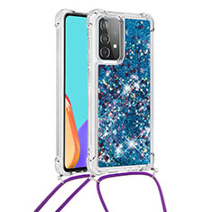 Funda Silicona Carcasa Goma Bling-Bling con Acollador Cordon Lanyard S03 para Samsung Galaxy A52 4G Azul