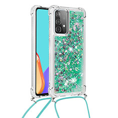 Funda Silicona Carcasa Goma Bling-Bling con Acollador Cordon Lanyard S03 para Samsung Galaxy A52s 5G Verde