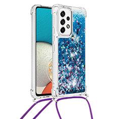 Funda Silicona Carcasa Goma Bling-Bling con Acollador Cordon Lanyard S03 para Samsung Galaxy A53 5G Azul