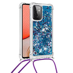 Funda Silicona Carcasa Goma Bling-Bling con Acollador Cordon Lanyard S03 para Samsung Galaxy A72 4G Azul