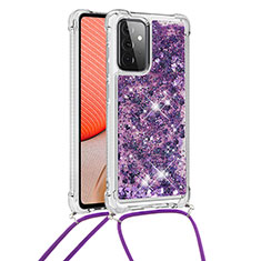 Funda Silicona Carcasa Goma Bling-Bling con Acollador Cordon Lanyard S03 para Samsung Galaxy A72 4G Morado